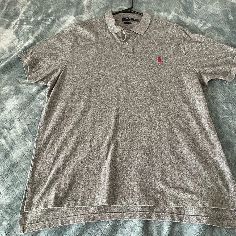 Polo Ralph Lauren Mens XXL Custom‎ Fit Heather Grey Red Pony Polo Shirt